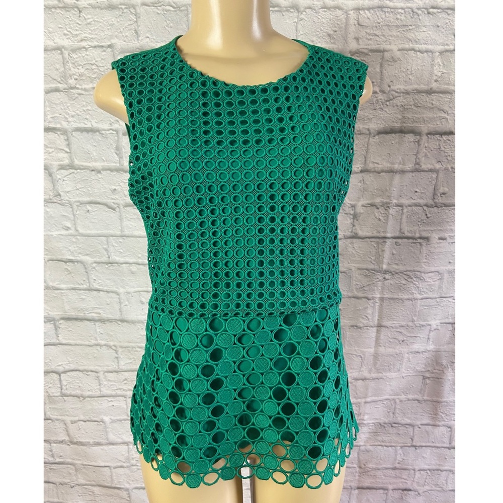 ANN TAYLOR Green Circle Print tank top size: M